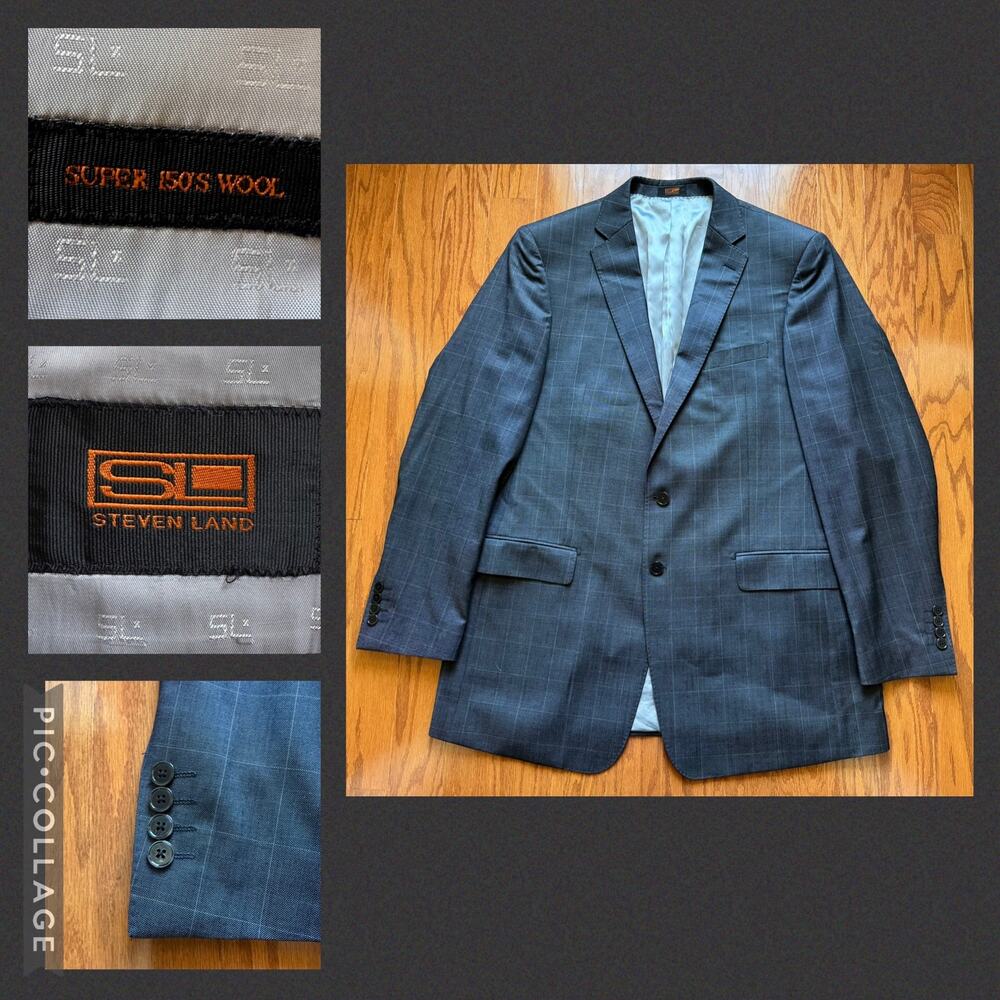 Steven Land Stanly Blazer Men’s‎ 44L Charcoal Gray Super 150s Wool Suit Jacket
